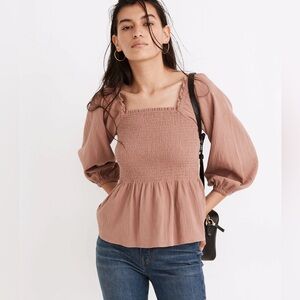 Madewell Lucie‎ Smocked Peplum Top - Antique Gold